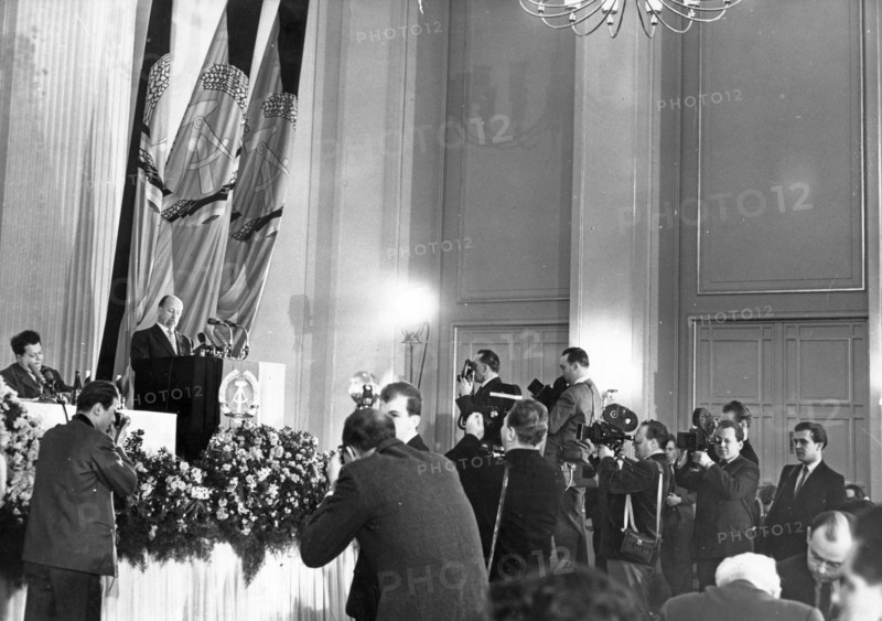Walter ulbricht speaking at an international press conference in berlin, january 28, 1960.