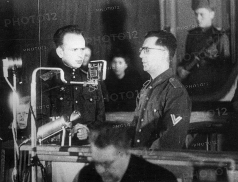 World war 2, december 15, 1943, still from a film on the kharkov trial produced by artkino, reinhard retzlaw testifying to the details of his crimes.