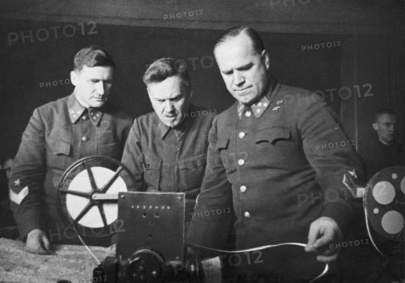 World war 2, vasily sokolovsky, nikolai bulganin, and georgy zhukov planning the defense of moscow in 1941.