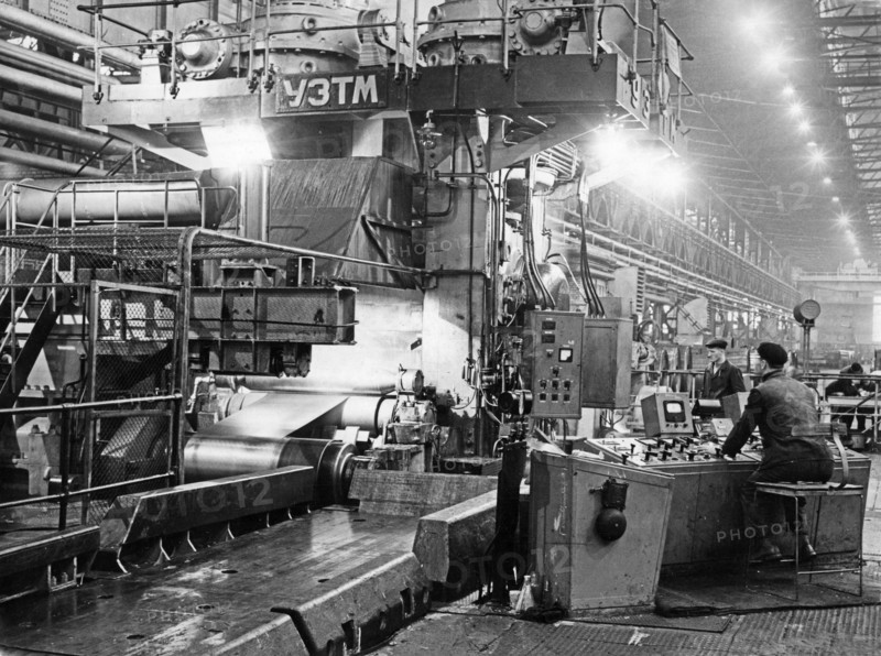 A sheet metal rolling mill at the lenin steel works built with soviet machinery, nowa huta, poland, 1965.