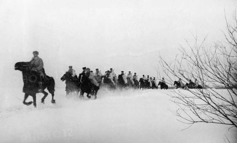 World war 2, a red army cavalry unit heading into battle, february 1942.