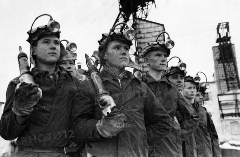Young miners of the kuznetsk coal mining district, ussr, 1947.