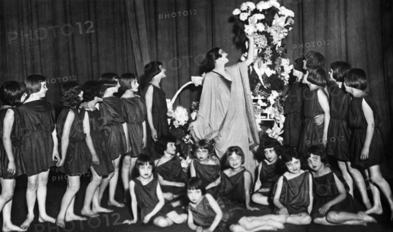 Isadora duncan's sister, irma, with students in the petrograd state circus, isadora duncan studios, ussr.