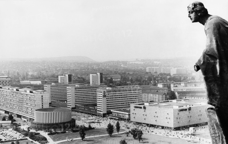 Dresden in 1979 as seen from the tower of the town hall, this new construction is part of an on-going effort to rebuild the city after it's destruction during world war 2.