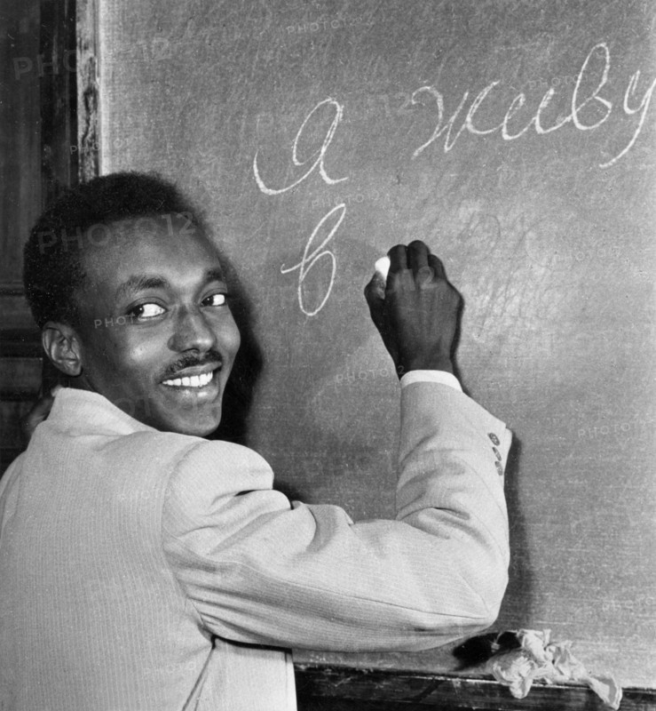 The peoples' friendship university in moscow, founded in 1960 and renamed the patrice lumumba university in 1961, mukhammed khamed salekh almek, a sudanese student, finds that conjugating russian verbs is not easy, 1960s.