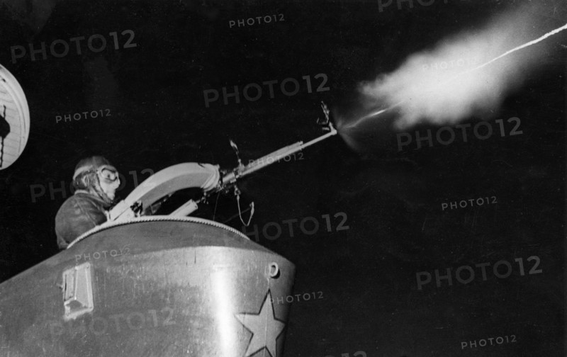 Black sea fleet, a soviet anti-aircraft gunner engaging german planes, may 1942.