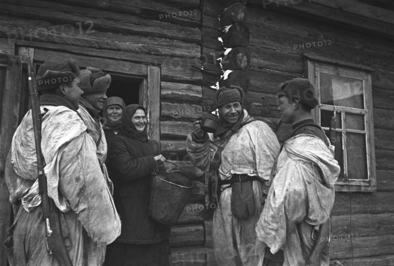 World war 2, battle of stalingrad, two women offering red army soldiers a drink - liberation of stalingrad, 1943.