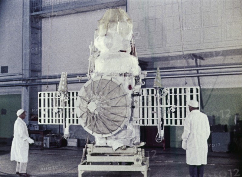 Soviet space probe venera 4 being prepared for it's flight to venus in 1967.