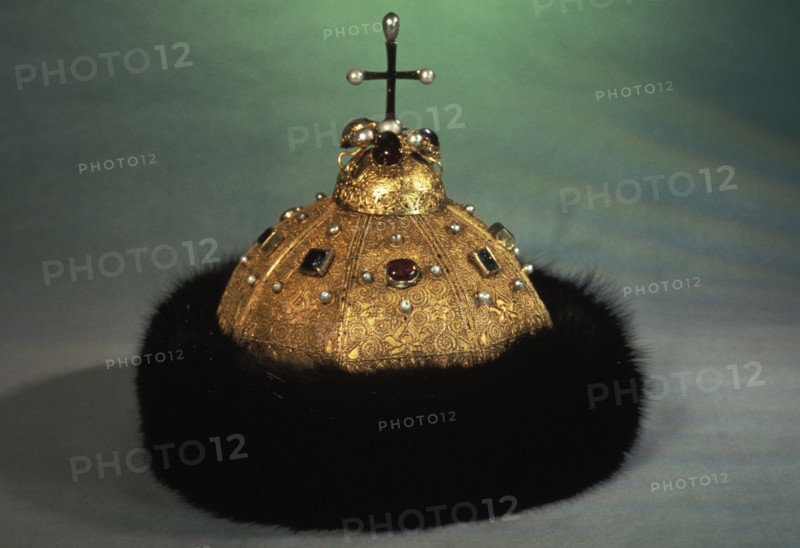 The crown of monomakh (peter the great) at the kremlin armory in moscow, russia.