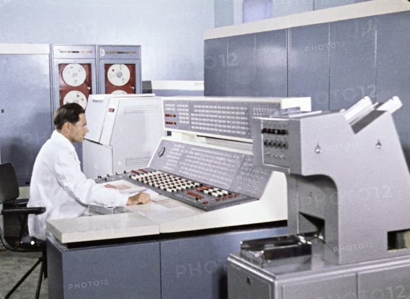 Coordinating computer center' for soviet space mission, venera 5 and 6, 1969, this is a still from the film 'the storming of venus', produced by e, kuzis at the tsentrnauchfilm central scientific film studio, released on may 17, 1969.
