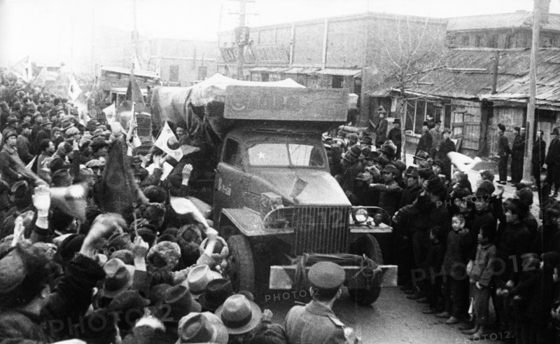 World war 2, far eastern front, the local population seeing off red army troops, 1945.
