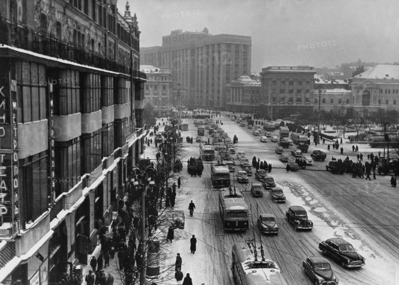 Theatre avenue, moscow, ussr, january 1957, winter.