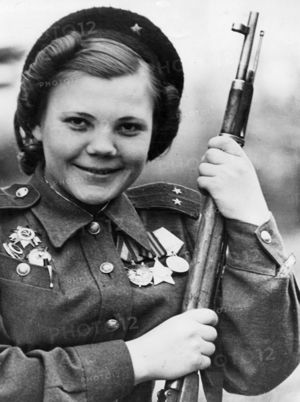 World war 2, guards lieutenant nina lobovskaya, commander of the sniper company of the first byelorussian front in berlin on victory day may 9, 1945