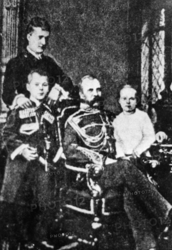 Russian tsar alexander the second (1818-1881) with his wife yekaterina yuryevskaya and their children.