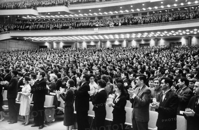 Delegates at the 14th young communist league (komsomol) congress at the kremlin palace of congresses, moscow, ussr, 1962.