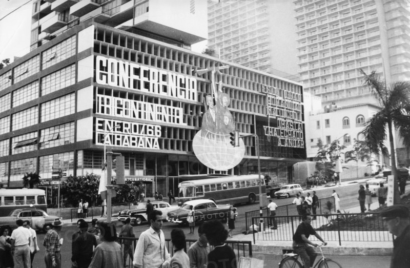 Havana, cuba, 1965, signs for the forthcoming 1966 conference of three continents (conference of solidarity of people of asia, africa and latin america).