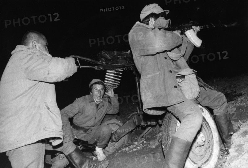 Nagorno karabakh region, azerbaijan, may 1992, a night skirmish outside the village of shelli between azerbaijani and armenian forces.