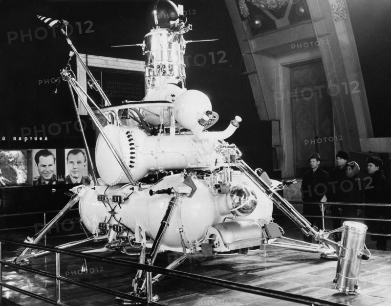 Luna 16 lunar lander on exhibit at the cosmos pavillion of the ussr economic achievements exhibition in moscow, november 1970.