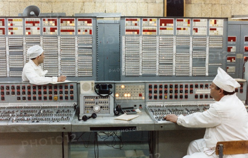 Siberian chemical combine in seversk (formerly tomsk-7), siberia, a radiochemical mill for processing of nuclear fuel, after an explosion of a reservoir containing 20 cubic meters of radio active solution, april 1993, this is the control center of shop 1 of the mill from where the exploded apparatus was controlled.