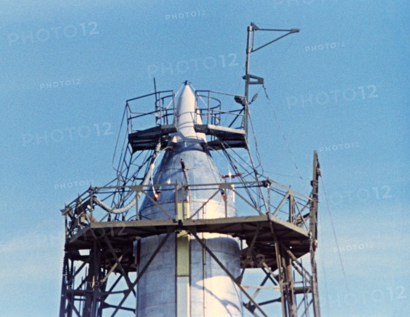 Kazakh ssr, the baikonur cosmodrome, the third sputnik is pictured on the launch pad, may 15, 1958.