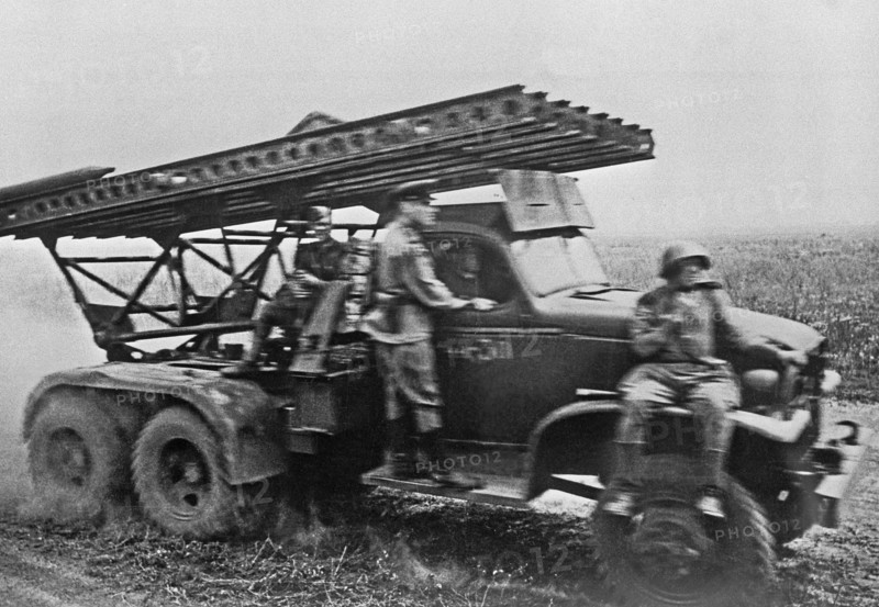 Belgorod line of advance, katyusha multiple rocket launchers move to the front, april 1944.