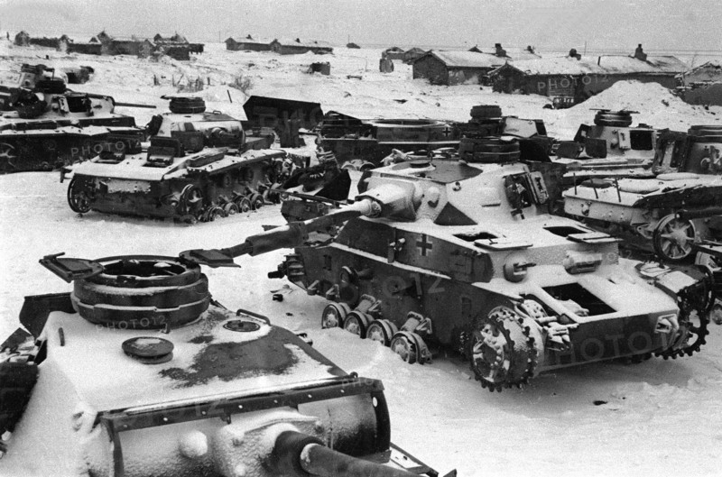 World war 2, battle of stalingrad, february 1943: nazi tanks and other vehicles destroyed by red army during the battle for the city .