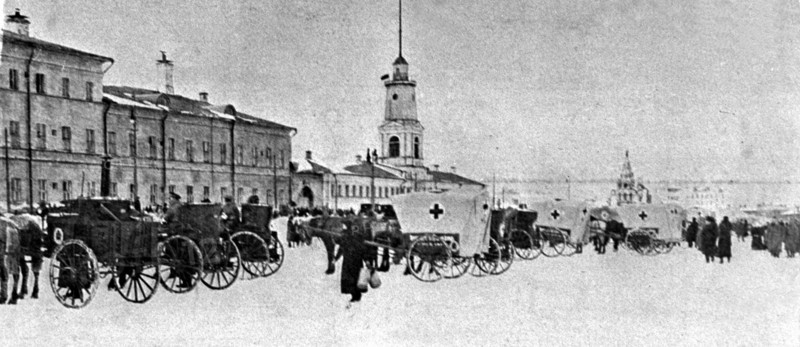 World war one, inspection of the first medical and catering detachment at the khamovniki barracks, moscow, russia, 1915.