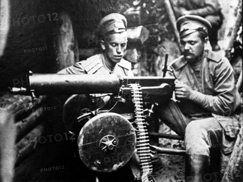 Russian machine-gunners in a trench, july 1916, machine-gunners of the russian 3rd rifle regiment in a trench some 50 meters from the german enemy.