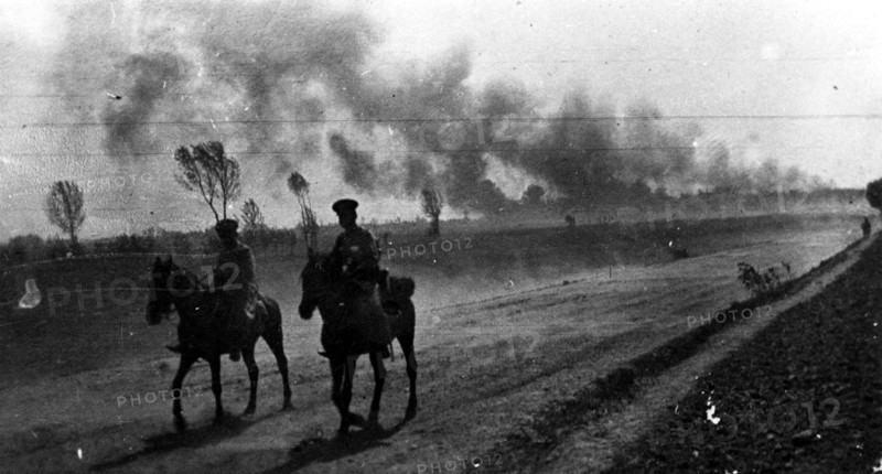 World war one, a russian city under austrian shelling, 1915.