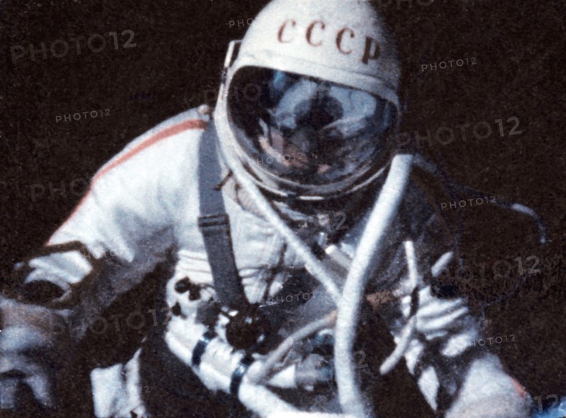 Voskhod 2 mission, soviet cosmonaut alexei leonov during world's first space walk (eva) in 1965.
