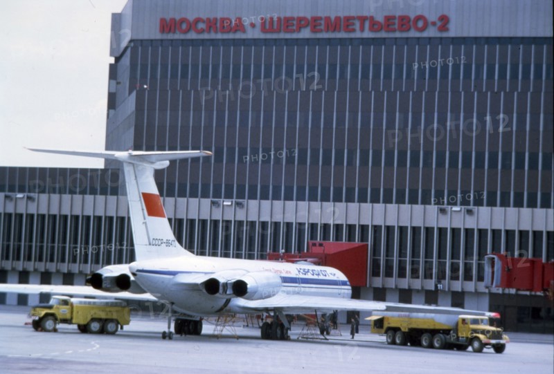 An aeroflot plane at sheremetyevo 2 airport, moscow, 1990s.