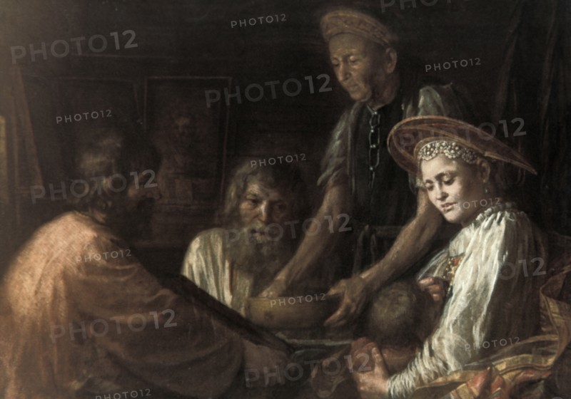 Peasants having dinner' a painting by mikhail shibanov, 1774.