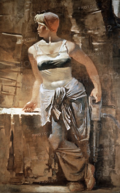 A girl: metro-builder' 1937 painting by a, samokhvalov (1894 - 1971), socialist realism.