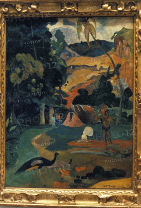 Landscape with peacocks' by paul gauguin in the pushkin museum in moscow, russia.