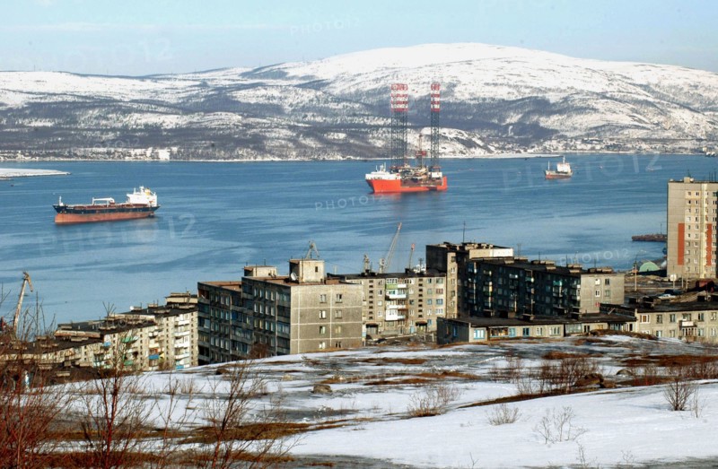 Ships off the eastern shore of the kola bay, barents sea, murmansk, russia, april 17, 2006.