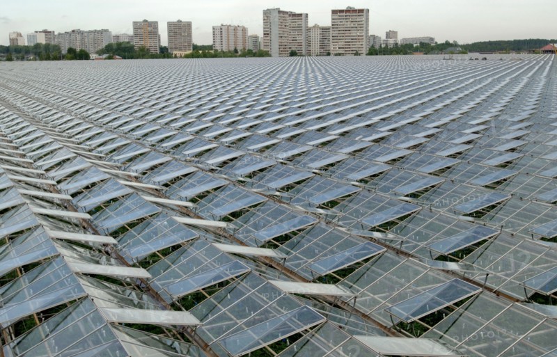 The roofs of 'moskovsky' agricultural complex greenhouses, moscow region, russia, june 2006.