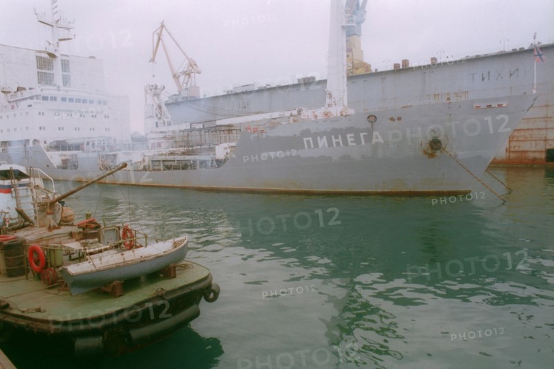 Maritime territory, russia, 10/13/01: the 'pinega' ship where liquid radioactive waste from nuclear-powered submarines is reprocessed.