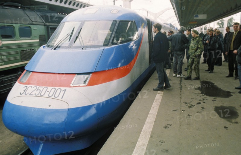 Sokol-250 high speed passenger train at the station in st, petersburg, russia, 2001.