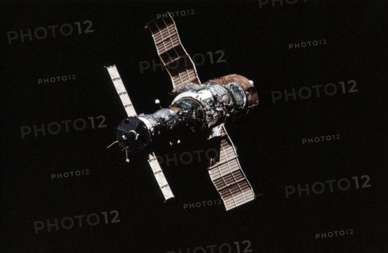 Soyuz t-4 spacecraft docked with the soviet space station salyut 6, the photo was taken from the soyuz 40 spacecraft.