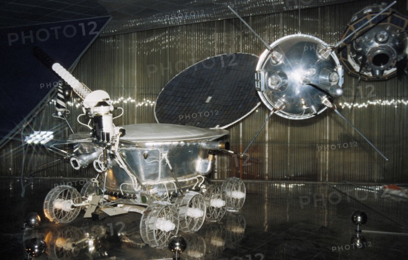 Replica of the soviet lunar rover, lunokhod 1, used in the luna 17 mission in 1970, a display at the memorial museum of cosmonautics in moscow, russia.