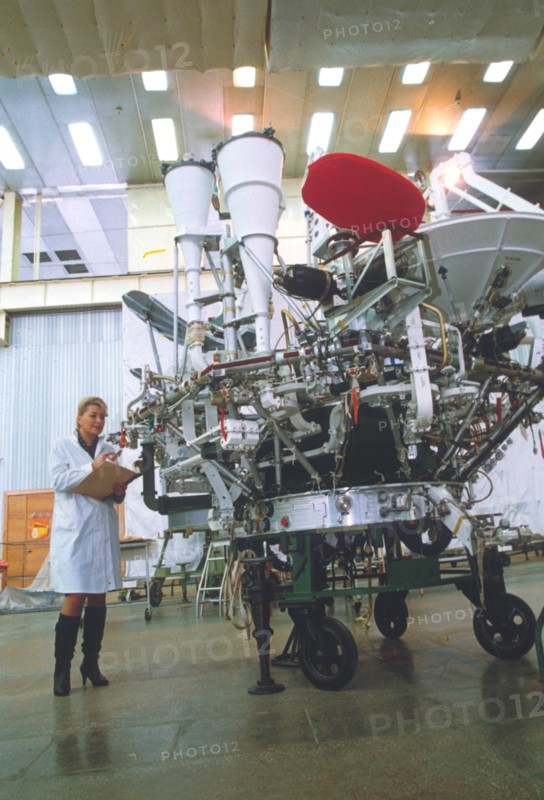 A tv broadcasting satellite in assembly.