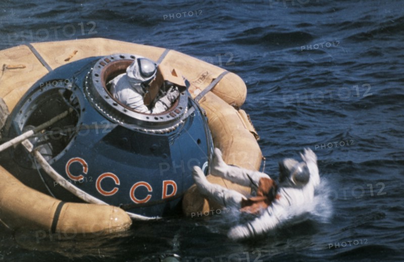 Soviet cosmonauts viktor gorbatko and yuri glazkov training for the soyuz 24 mission, 1977.
