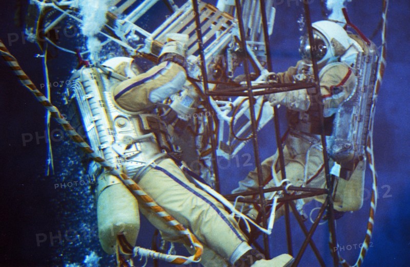 Russian cosmonauts training in the hydro-laboratory of the gagarin training center, 1992.
