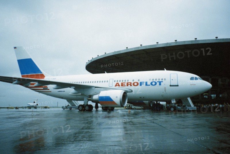 An aeroflot a-310 airbus at sheremetyevo airport, moscow, 1990s.