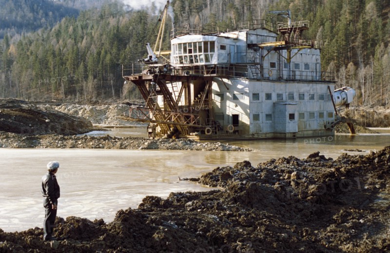 A gold mining dredger in the chita region of siberia, 1990s.