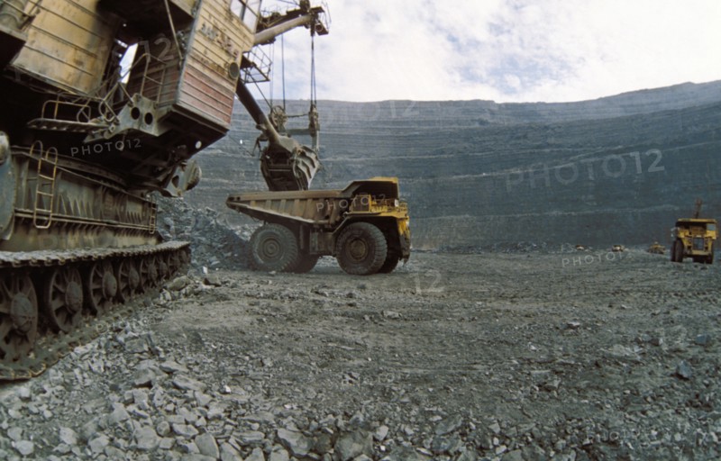 Excavation of diamonds at the udachny pit mine in yakutia, 1990s.