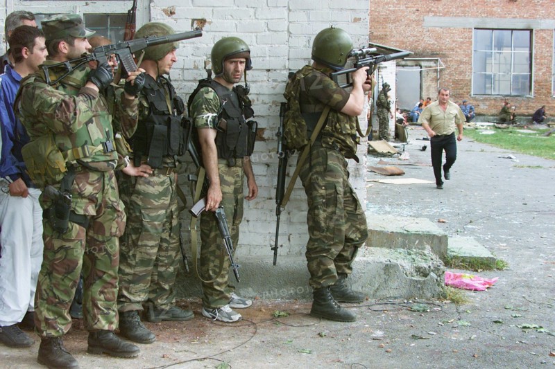 Beslan, north ossetia, russia, september 3, 2004, in the yard of the school seized by terrorists.
