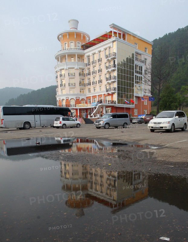 Irkutsk region, russia, july, 2011, mayak hotel in listvyanka village on lake baikal.