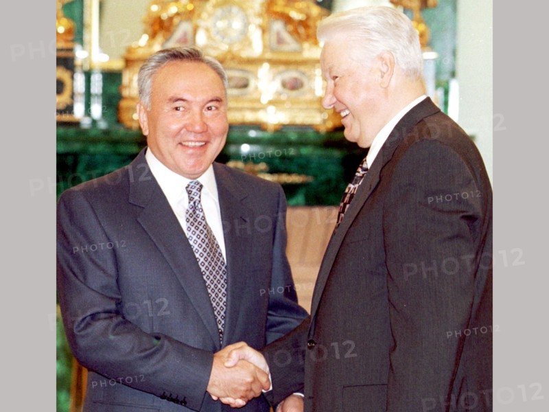 Moscow, russian federation, russian president boris yeltsin receives his visiting kazakh counterpart nursultan nazarbayev