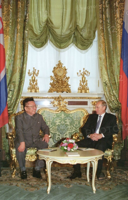 Moscow, russia, august 4, 2001, russian president vladimir putin, right, and north korean leader kim jong-il holding talks in the kremlin here on saturday.